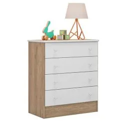 Cômoda Infantil 4 Gavetas Doce Sonho 777 Carvalho Rústico TOQ Branco Qmovi