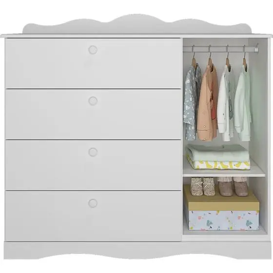 Quarto De Bebê 3 Peças Com Berço Capitonê Cômoda 4 Gavetas E Guarda Roupa 4 Portas 4 Gavetas Aquarela Espresso Móveis - Image 12