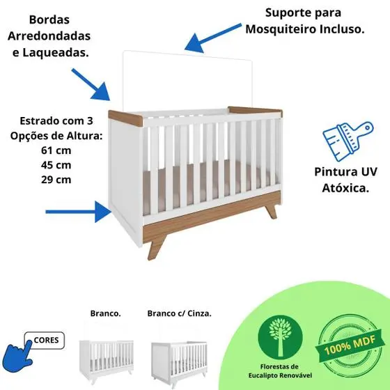 Quarto Bebê Retrô Completo Com Guarda Roupa 4 Portas Berço Mini Cama Cômoda 4 Gavetas Móveis Peroba - Image 3