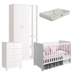 Quarto De Bebê Gino E Berço Americano Tico Branco Acetinado Com Colchão Gazin Reller