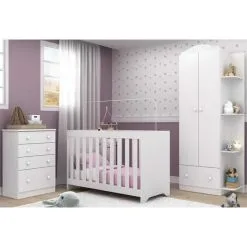Quarto Infantil Completo Com Berço 3x1 Multimóveis Branco/Colorido