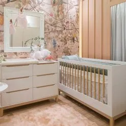 Conjunto Berço Que Vira Caminha + Cômoda Cozy Branco E Madeira - Quater