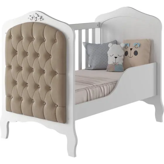 Quarto De Bebê 3 Peças Com Berço Capitonê Cômoda 4 Gavetas E Guarda Roupa 4 Portas 4 Gavetas Aquarela Espresso Móveis - Image 4