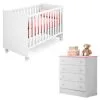 Berço Mini Cama E Cômoda Infantil Doce Sonho Branca/rosa - Qmovi