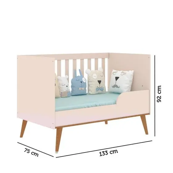 Berço Americano 3 Em 1 Retrô Ludmila Rosê Fosco Com Bétula Carolina Baby - Image 6