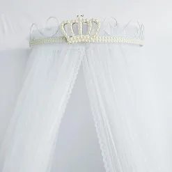 Dossel Coroa E Perolas Branco Com Mosquiteiro - Berço De Luxo