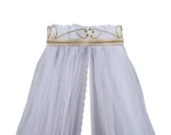 Kit Dossél Quarto Bebe Dourado Com Perolas E Strass E Flor Completo Véu Tule 2pç - Variedades Enxovais