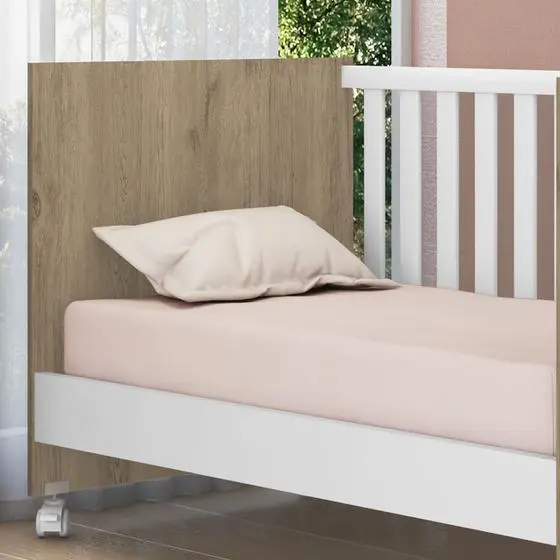 Jogo De Quarto Completo Infantil Bebê Guarda Roupa 2 Portas Cômoda 3 Gavetas Berço Mini Cama C/ Rodízios Doce Sonho 1395 / 1344 / 1367 - Qmovi - Image 8