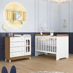 Quarto De Bebê Cômoda Com Fraldário Berço 3 Em 1 Gabrielle Branco Amadeirado Carolina Baby