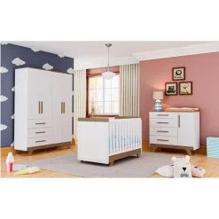 Quarto De Bebê Completo Com Guarda Roupa Cômoda E Berço 100% MDF Jolie Retrô Espresso Móveis