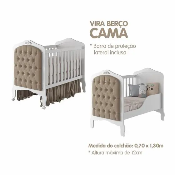 Quarto De Bebê 3 Peças Com Berço Capitonê Cômoda 4 Gavetas E Guarda Roupa 4 Portas 4 Gavetas Aquarela Espresso Móveis - Image 5