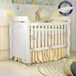 Berço Mini Cama Americano Com Colchão Provençal Lisa Branco Carolina Baby