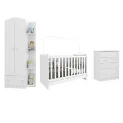 Quarto Infantil Completo Berço 4x1 C/ Colchão/Guarda-Roupa/Cômoda Multimóveis João E Maria FG3032 Bc