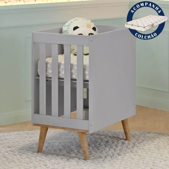 Berço Americano 3 Em 1 Retrô Evolutivo Ludmila Cinza Fosco Com Bétula Carolina Baby - Image 3