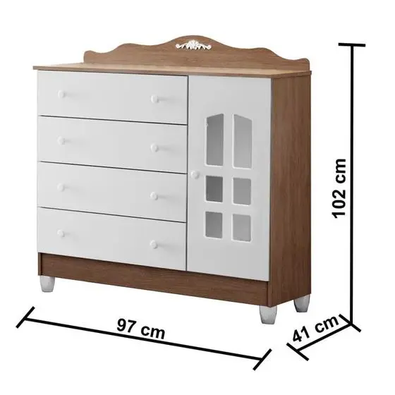 Quarto De Bebê Provençal Guarda Roupa 4 Portas Cômoda Berço Com Colchão Amadeirado Carolina Baby - Image 6