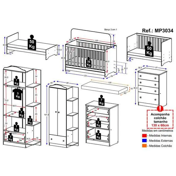Quarto Infantil Completo João E Maria Com Berço 3x1 E Colchão Incluso Multimóveis Branco/Colorido - Image 4