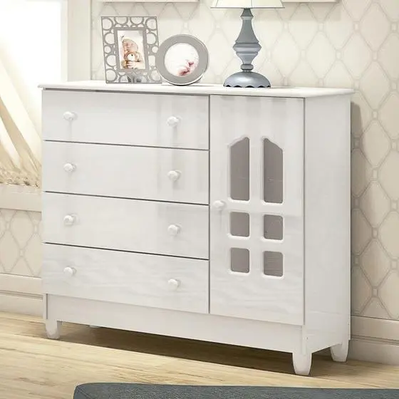 Cômoda Bebê Branca 4 Gavetas E 1 Pt Selena Grão De Gente