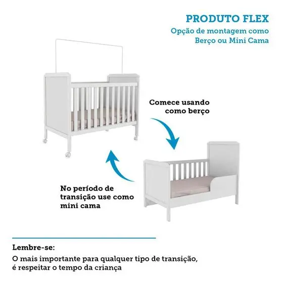 Quarto De Bebê Com Berço Cloe E Cômoda 4 Gavetas Júnior 100% MDF Móveis Peroba Branco Brilho - MOVEIS PEROBA - Image 4