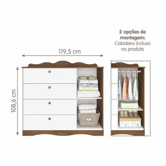 Quarto De Bebê 3 Peças Com Berço Capitonê Cômoda 4 Gavetas E Guarda Roupa 4 Portas 4 Gavetas Aquarel - Espresso Móveis - Image 11