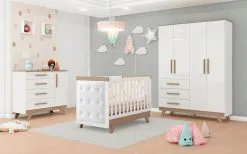 Móveis Peroba Quarto Completo Bebê Retro Moveis Peroba 100% MDF Ls Capitonê Branco Carvalho