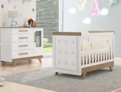 Móveis Peroba Berço Com Capitonê E Cômoda Moveis Peroba Retro 100% MDF Branco Carvalho