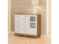 Móveis Peroba Cômoda Bebe Moveis Peroba Uli 04 Gavetas 01 Porta 100% MDF
