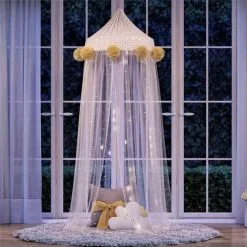 Tenda Dossel Amarela Tule E Renda Corações 2m Grão De Gente