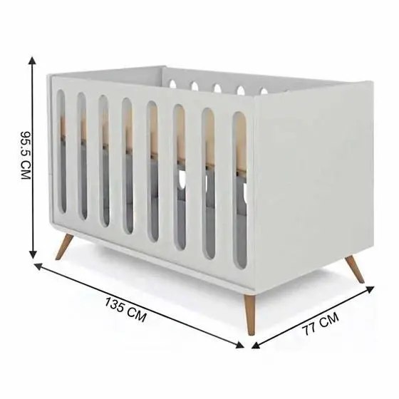 Quarto Para Bebê Completo Retrô Melinda Guarda Roupa 3 Portas, Cômoda, Berço Mini Cama Old Cinza - Art Home - Planet Baby - Image 3