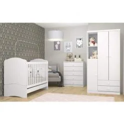 Quarto De Bebê Com Guarda-Roupa 3 Portas Cômoda E Berço 3 Em 1 Lápis De Cor Espresso Móveis