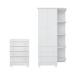 Quarto Para Bebê Com Guarda Roupa E Cômoda Doce Sonho Branco - Qmovi