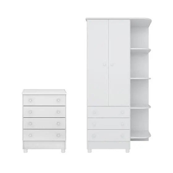 Quarto Para Bebê Com Guarda Roupa E Cômoda Doce Sonho Branco - Qmovi