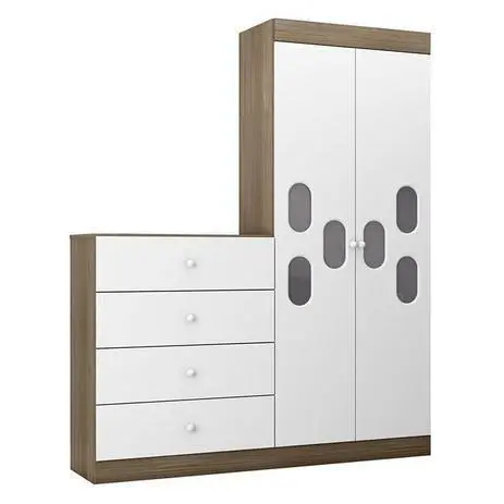 Roupeiro-Comoda Meu Bebe 4 Gavetas 1 Porta Wengue / Branco Brilho - Móveis Canaã - Image 5