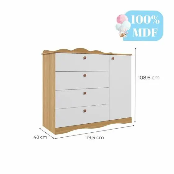 Quarto De Bebê 3 Peças Com Berço Capitonê Cômoda 4 Gavetas E Guarda Roupa 4 Portas 4 Gavetas Aquarel - Espresso Móveis - Image 4