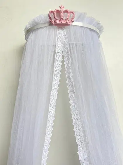 Dossel De Coroa Rosa Menina E Mosquiteiro Com Renda - Berço De Luxo - Image 3