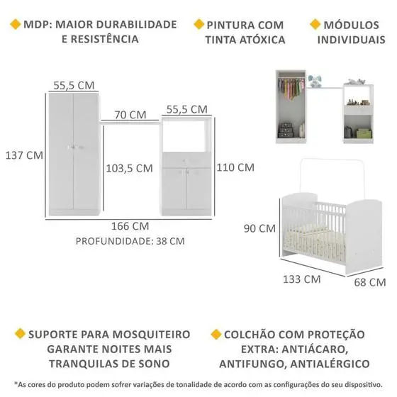 Quarto Infantil Com Colchão Incluso Meu Bebê Multimóveis Branco - Image 3