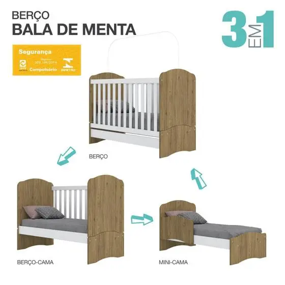 Quarto De Bebê Completo Com Berço 3 Em 1 Guarda-Roupa 3 Portas E Cômoda Giz De Cera Espresso Móveis - Image 5