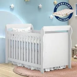 Berço Americano 3 Em 1 Com Colchão Lara Branco Carolina Baby