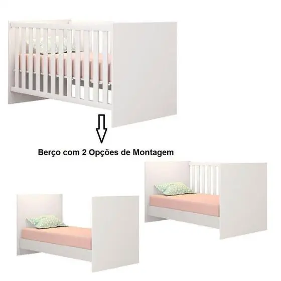 Jogo Quarto Para Bebê Helena Com Guarda Roupa 4 Portas + Cômoda + Berço Mini Cama 1344 Phoenix Baby - Image 4