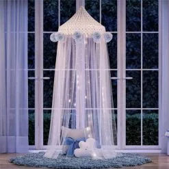 Tenda Dossel Azul Tule E Renda Corações 2m Grão De Gente