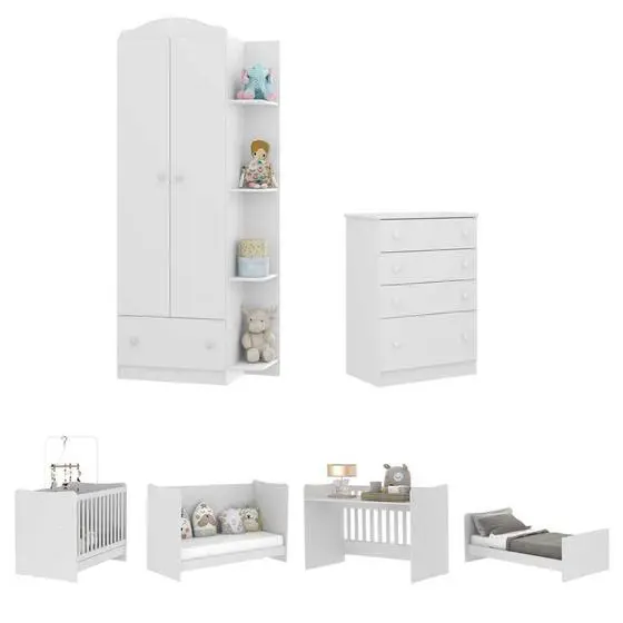 Quarto Infantil Completo Berço 4x1 C/ Colchão/Guarda-Roupa/Cômoda Multimóveis João E Maria FG3032 Bc - Image 6