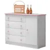 Cômoda Sapateira Infantil 1 Porta E 4 Gavetas Doce Sonho 2561 Branco Rosa Qmovi