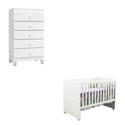 Berço Americano Gabi E Cômoda Gaveteiro Ternura Baby Branco Brilho - Incorplac