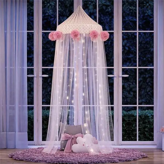 Tenda Dossel Rosa Tule E Renda Corações 2m Grão De Gente - Image 2