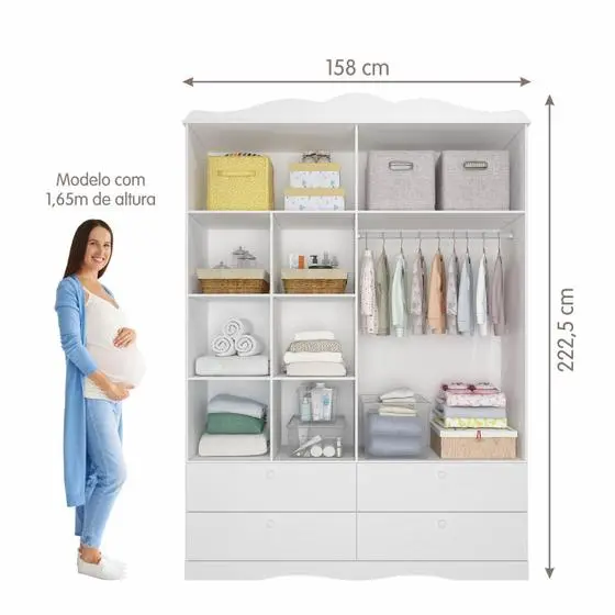 Quarto De Bebê 3 Peças Com Berço Capitonê Cômoda 4 Gavetas E Guarda Roupa 4 Portas 4 Gavetas Aquarela Espresso Móveis - Image 7