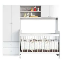 Jogo De Quarto Bebe Conjugado Ternura Guarda Roupa E Berço - Peternella