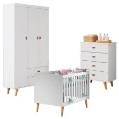 Quarto De Bebê Duda Com Gaveteiro E Berço Americano Ludmila Branco Acetinado Bétula - Carolina - Carolina Baby