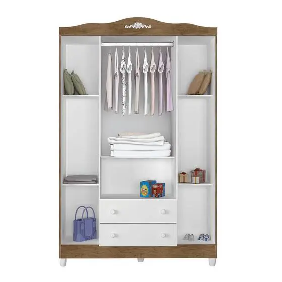 Quarto De Bebê Provençal Guarda Roupa 4 Portas Cômoda Berço Com Colchão Amadeirado Carolina Baby - Image 8