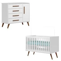Berço Americano 3820 E Cômoda Infantil 3825 Q Encanto Retrô Branco Brilho - Qmovi